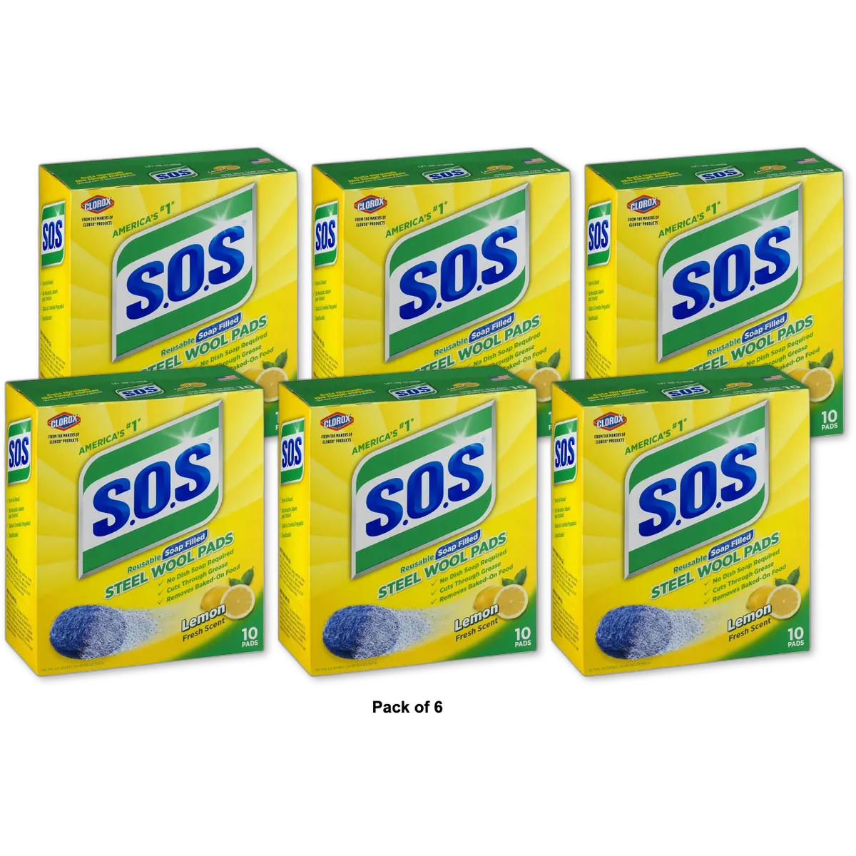 S.O.S Steel Wool Soap Pads Lemon Fresh 4.8oz (Pack of 6)