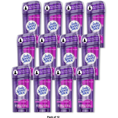 Lady Speed Stick Invisible Dry Antiperspirant And Deodorant Shower Fresh 2.3Oz (Pack of 12)