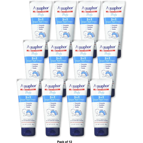 Aquaphor Baby Diaper Rash Healing Cream Skin Protectant 3.5Oz (Pack of 12)