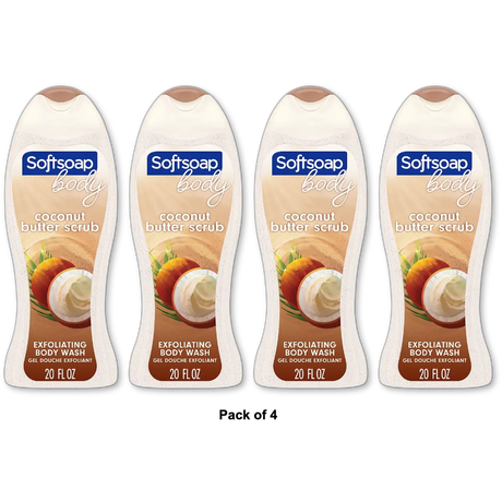 Softsoap Exfoliating Body Wash Coconut Butter Scrub 20Oz (Pack of 4)