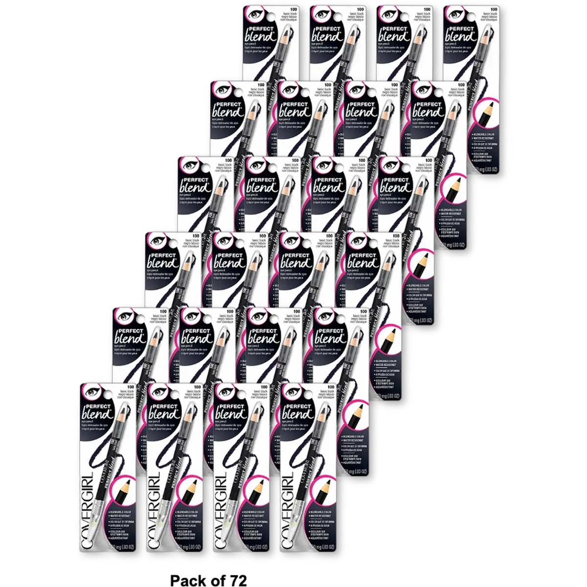 Cover Girl Perfect Blend Eye Pencil Basic Black Neutral Shade #100 0.03Oz (Pack Of 72)