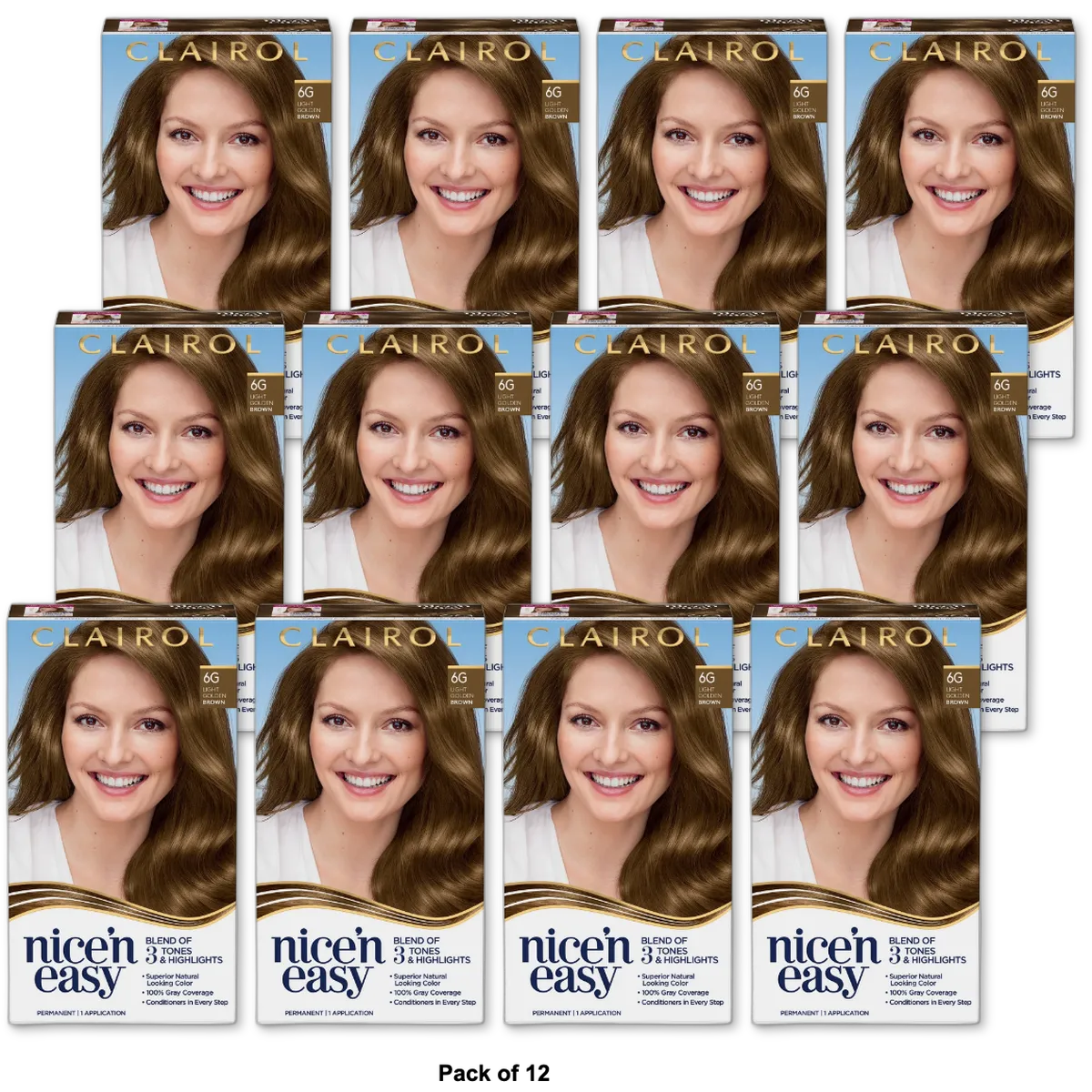 Clairol Nice & Easy Permanent Hair Color 6G Light Golden Brown 6.26Oz (Pack of 12)