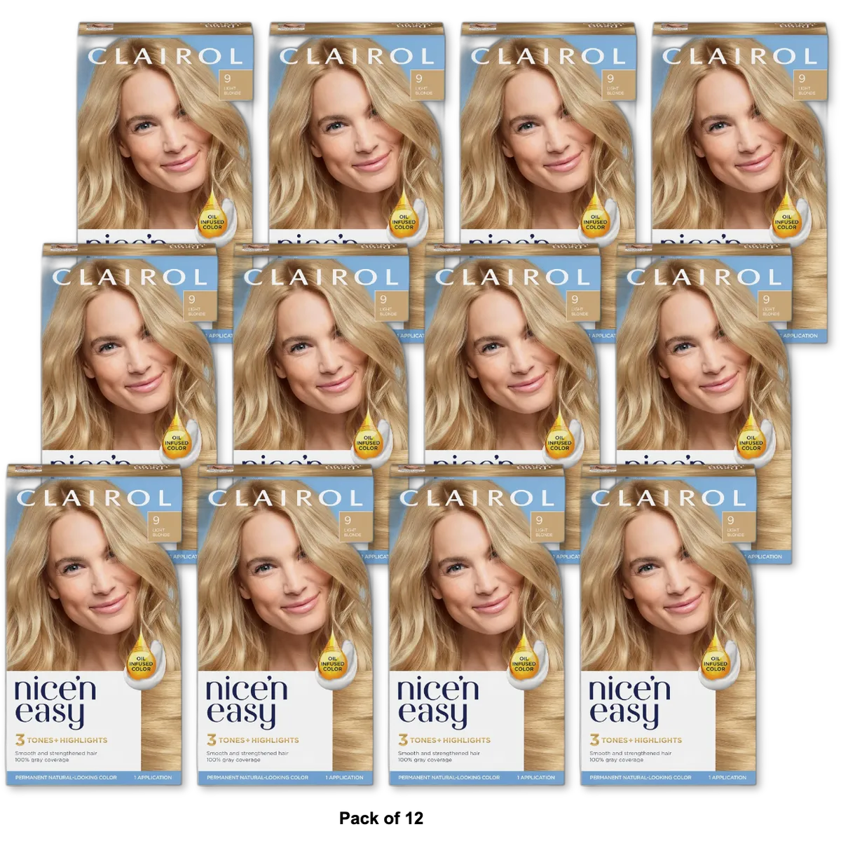 Clairol Nice & Easy Permanent Hair Color 9 Light Blonde 6.26Oz (Pack of 12)