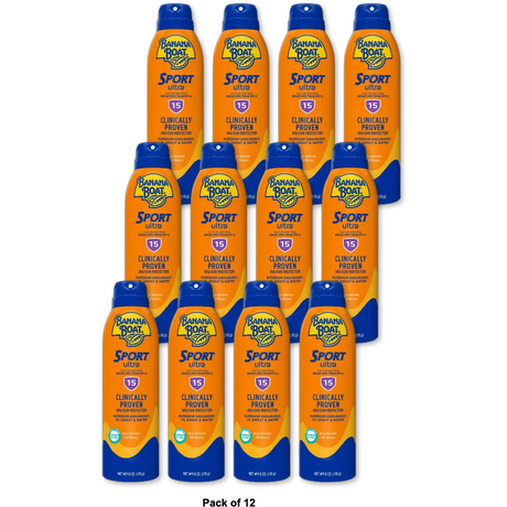 Banana Boat Sport Ultra Sunscreen Spray 15 SPF Water Resistant Sunblock 6Oz (Pack of 12)