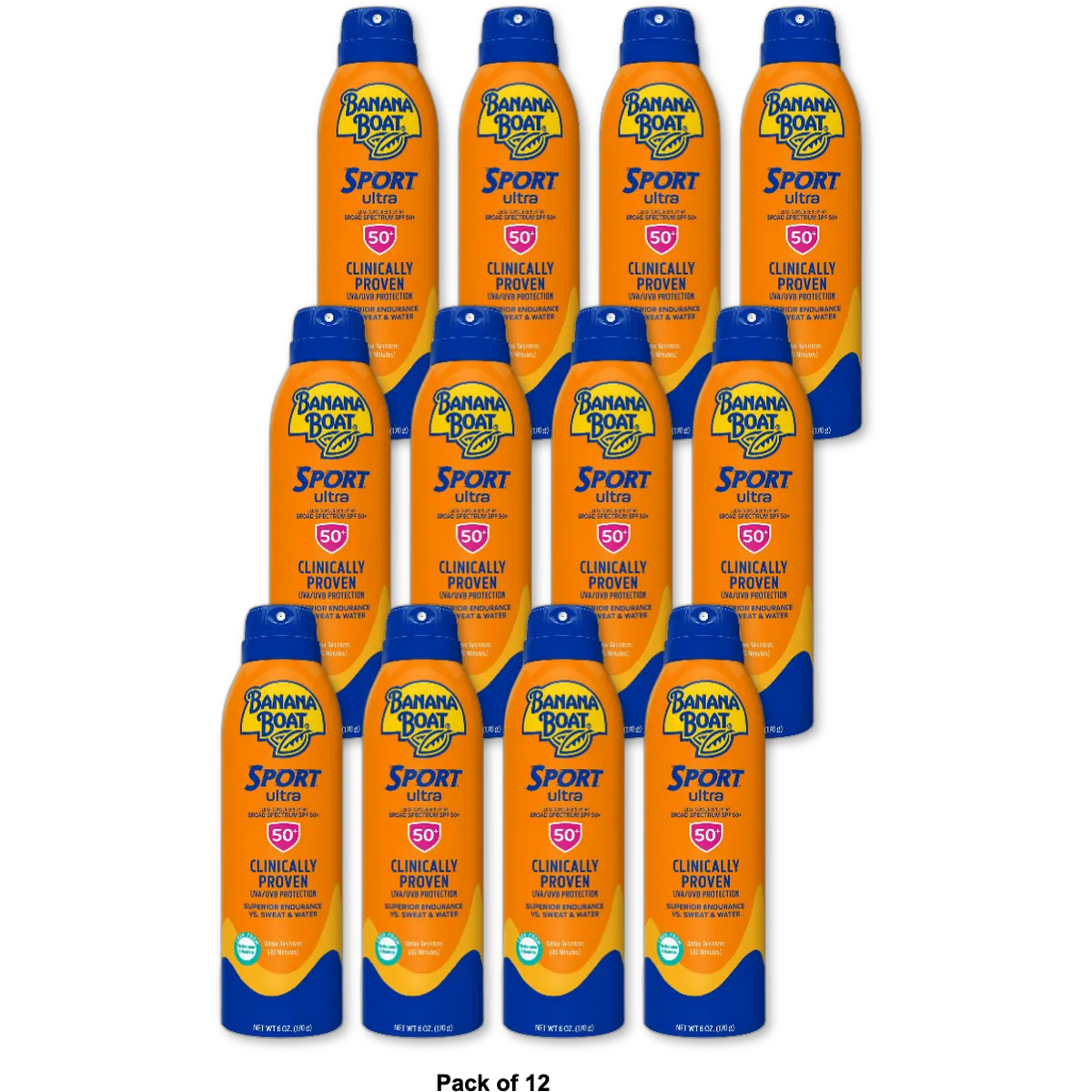 Banana Boat Ultra Mist Sport Performance Continuous Spray Sunscreen SPF 50+ 6Oz (Pack of 12)