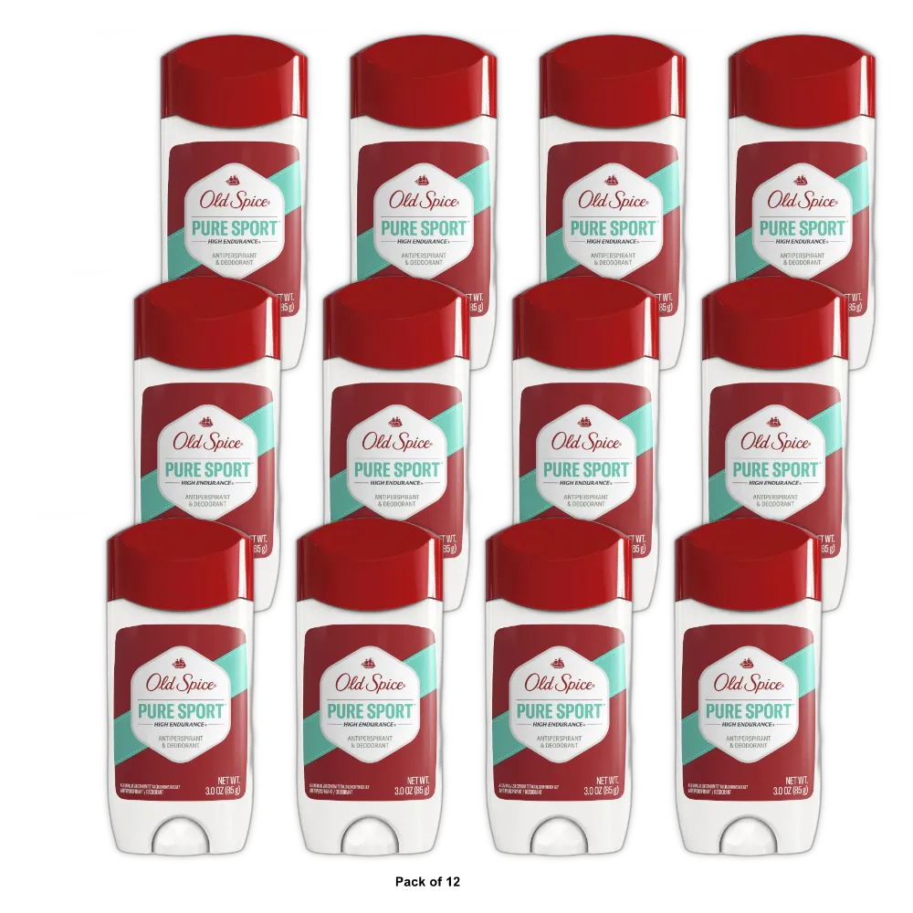 Old Spice High Endurance Invisible Solid Pure Sport Scent Men's Anti-Perspirant 3 oz (Pack of 12)