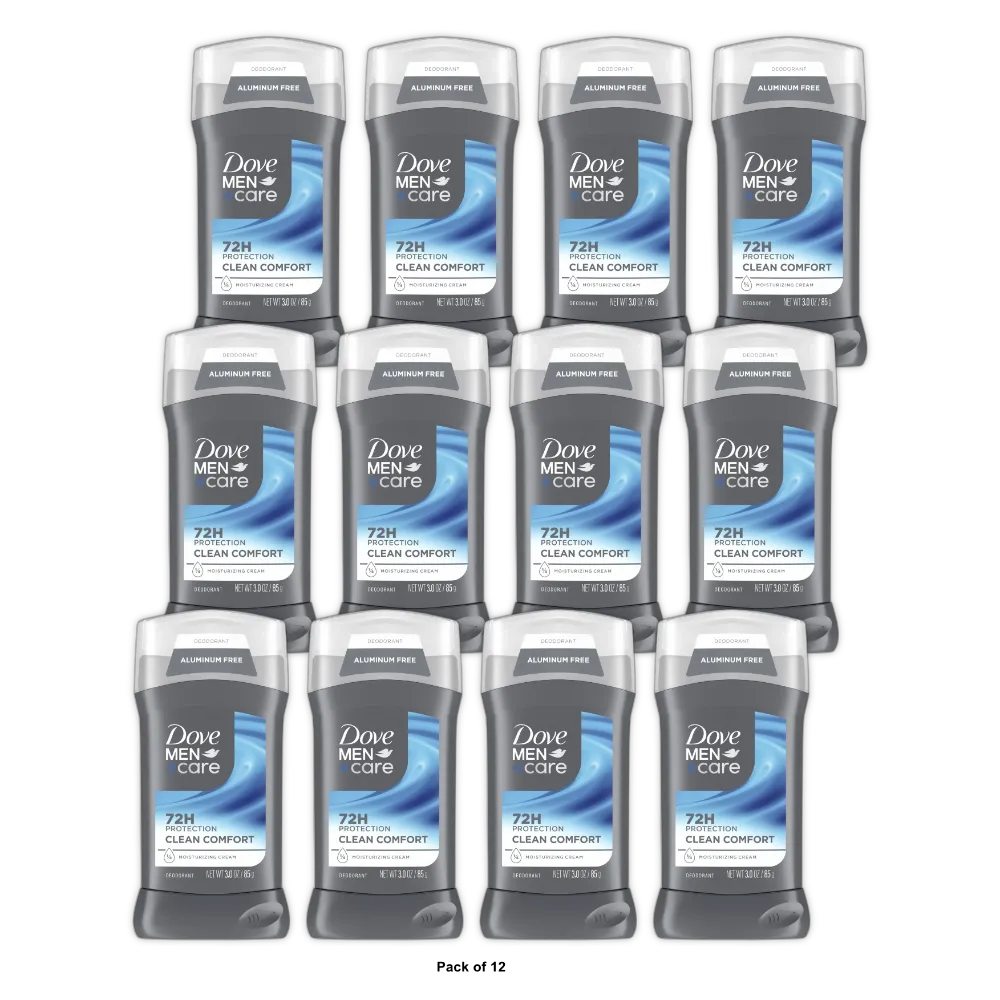 Dove Men+Care Long Lasting Antiperspirant Deodorant Stick Clean Comfort 3 OZ (Pack of 12)