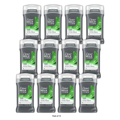 Dove Men+Care 72hr Solid Deodorant Stick Extra Fresh - Aluminum-Free 3 OZ (Pack of 12)