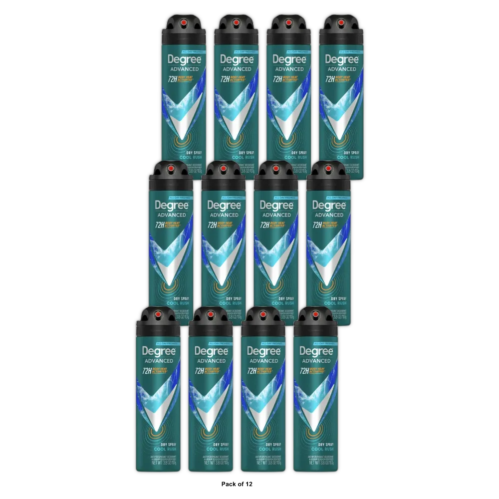 Degree Men Advanced Motionsense Cool Rush 72-Hour Antiperspirant & Deodorant Dry 3.8 OZ (Pack of 12)