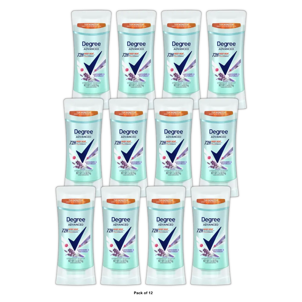 Degree Advanced Women s Antiperspirant Deodorant Stick Lavender & Waterlily 2.6 OZ (Pack of 12)