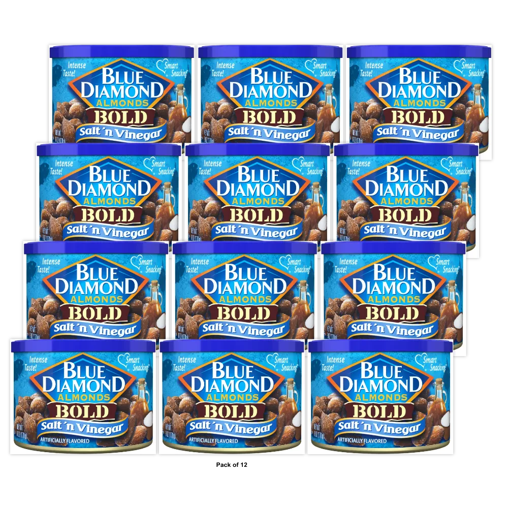 Blue Diamond Almonds Salt N' Vinegar Flavored Snack Nuts, 6 Resealable Cans 6 OZ ( (Pack of 12)