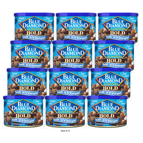 Blue Diamond Almonds Salt N' Vinegar Flavored Snack Nuts, 6 Resealable Cans 6 OZ ( (Pack of 12)