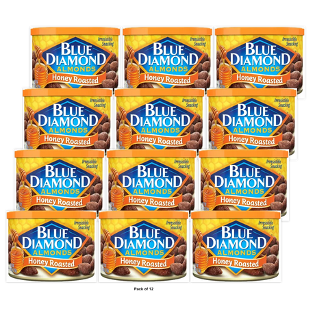 Blue Diamond Almonds Honey Roasted Snack Nuts, Resealable Cans 6 OZ (Pack of 12)