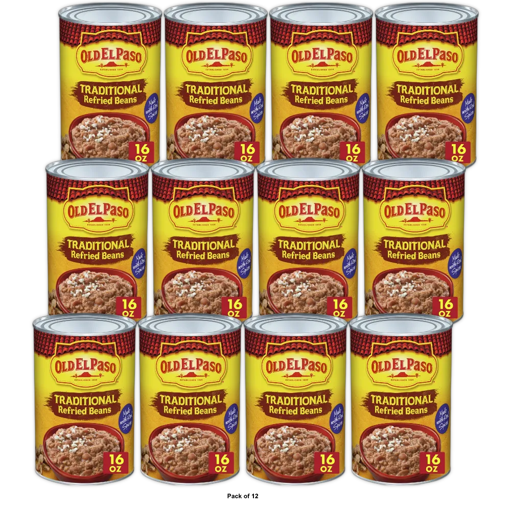 Old El Paso Traditional Canned Refried Beans 16 OZ (Pack of 12)