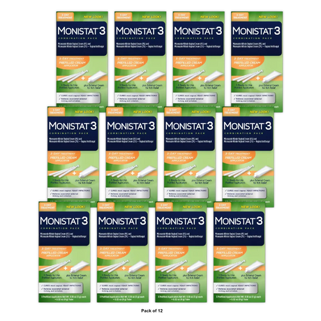 Monistat 3-Dose Yeast Infection Treatment 3 Prefilled Applicators & External Itc (Pack of 12)