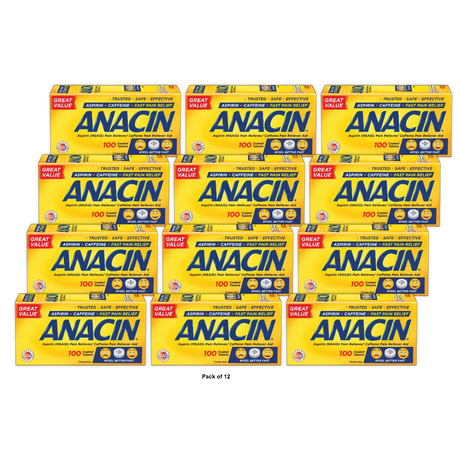 Anacin Fast Pain Relief Pain Reducer Aspirin Tablets (Pack of 12)