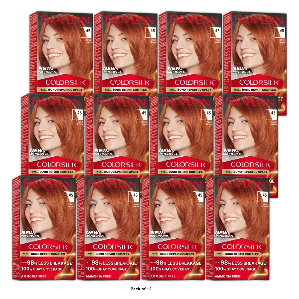 Revlon ColorSilk Permanent Hair Color Bond Repair Complex 45 Bright Auburn (Pack of 12)