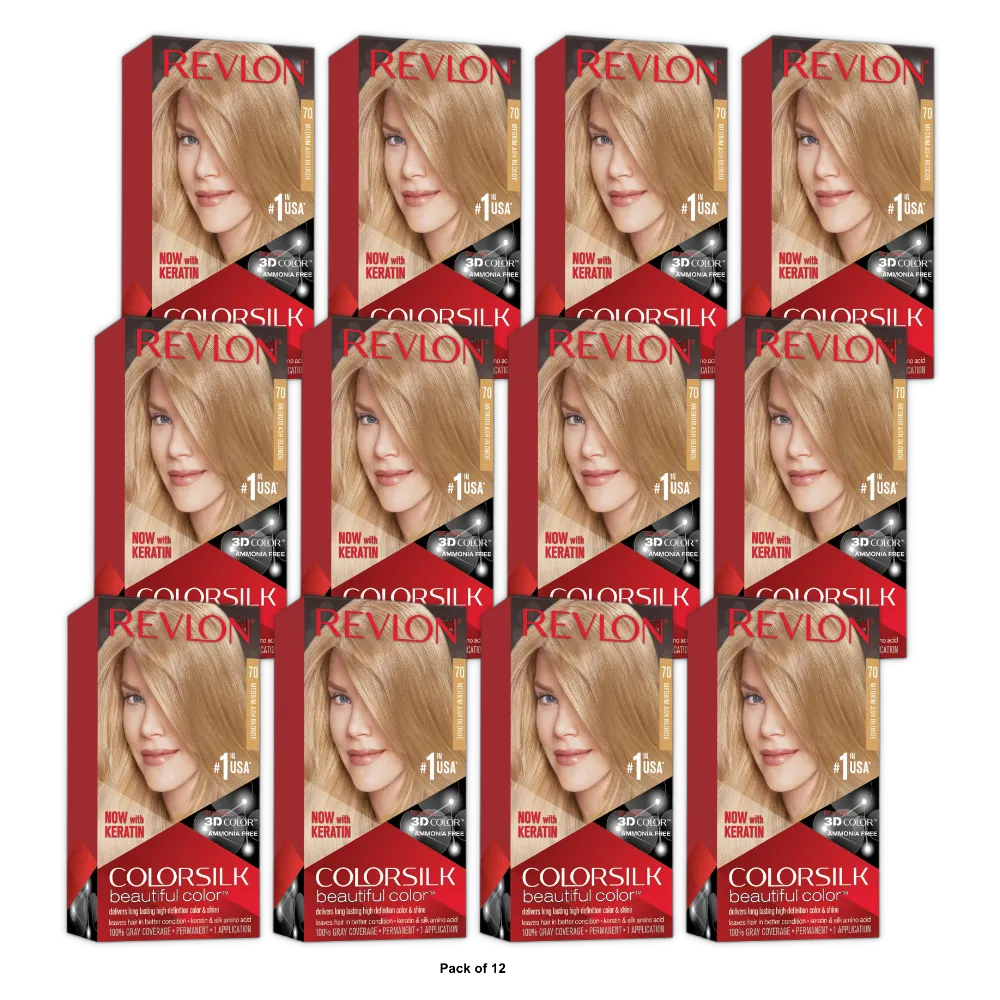Permanent Hair Color by Revlon, Permanent Hair Dye, Colorsilk with 100% Gray Cov (Pack of 12)