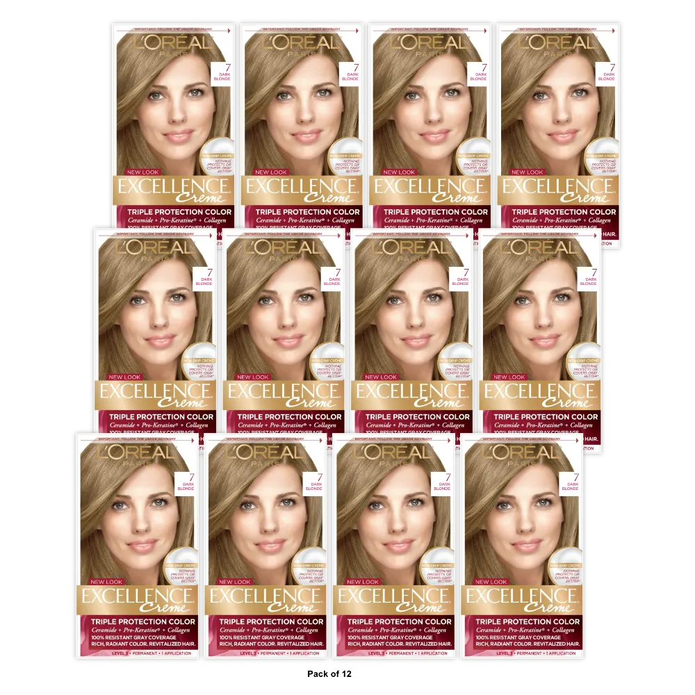 L'Oreal Paris Excellence Triple Protection Permanent Hair Color - 7- 6.3 fl OZ(Pack of 12)