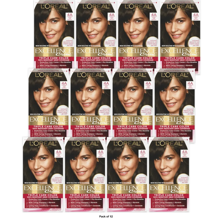 L'Oreal Paris Excellence Non-Drip Creme - 4A Dark Ash Brown - 1 Kit - 6.3 fl OZ (Pack of 12)