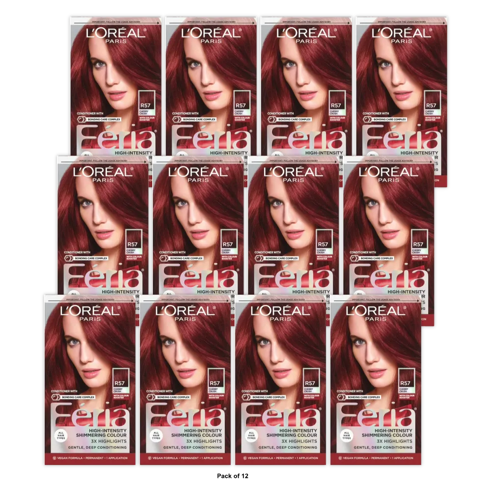 L'Oreal Paris Feria High Intensity Shimmering Color Power Red - R57 Intense M Au (Pack of 12)