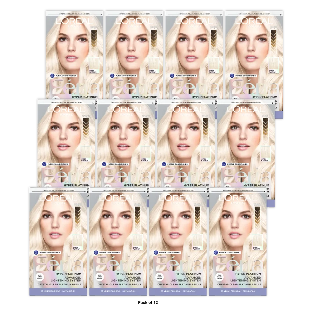 L'Oreal Paris Feria Advanced Lightening System Permanent Hair Color - Hyper Plat (Pack of 12)