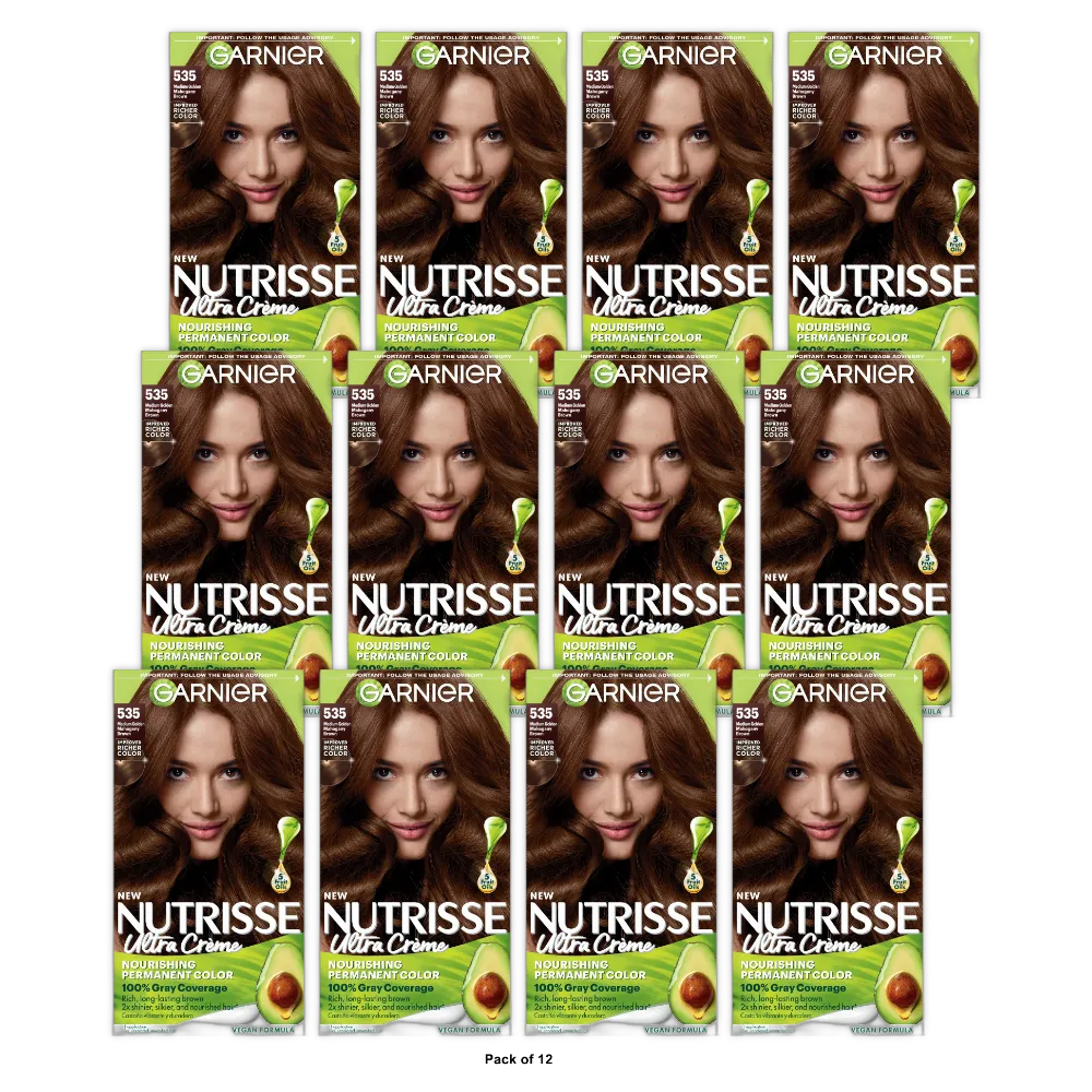 Garnier Nutrisse Nourishing Permanent Hair Color Creme - 535 Medium Golden Mahog (Pack of 12)