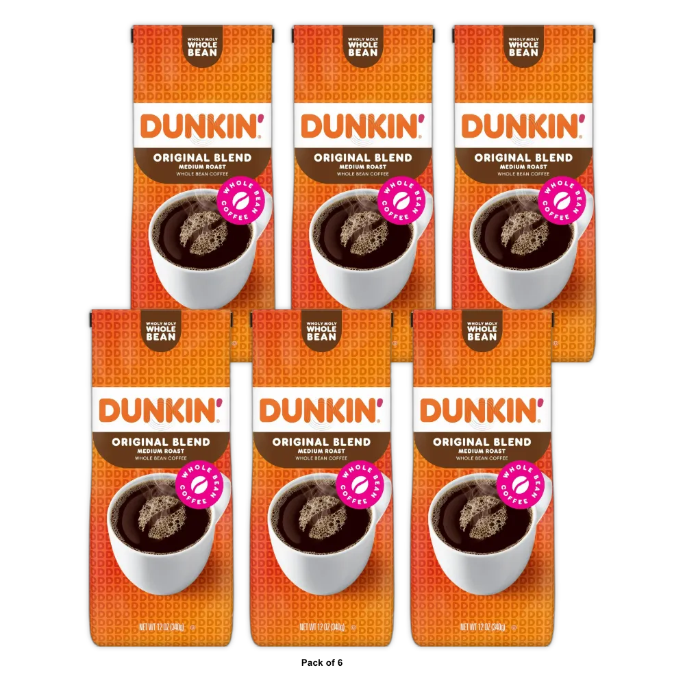 Dunkin' Donuts Original Blend Whole Bean Coffee, 12 oz (Pack of 6)