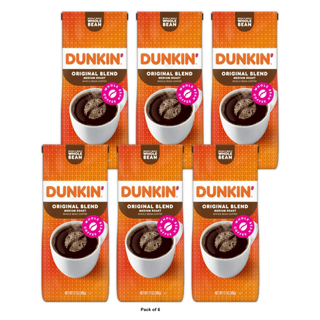 Dunkin' Donuts Original Blend Whole Bean Coffee, 12 oz (Pack of 6)