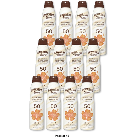 Hawaiian Tropic Weightless Hydration Clear Spray Sunscreen SPF 50 6Oz (Pack of 12)