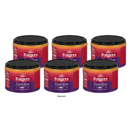 Folgers French Roast Ground Coffee Medium Dark Roast Canister 22.6 oz (Pack of 6)