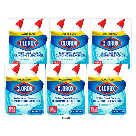 Clorox Toilet Bowl Cleaner Clinging Bleach Gel Ocean Mist 24 fl 2 Pack (Pack of 6)