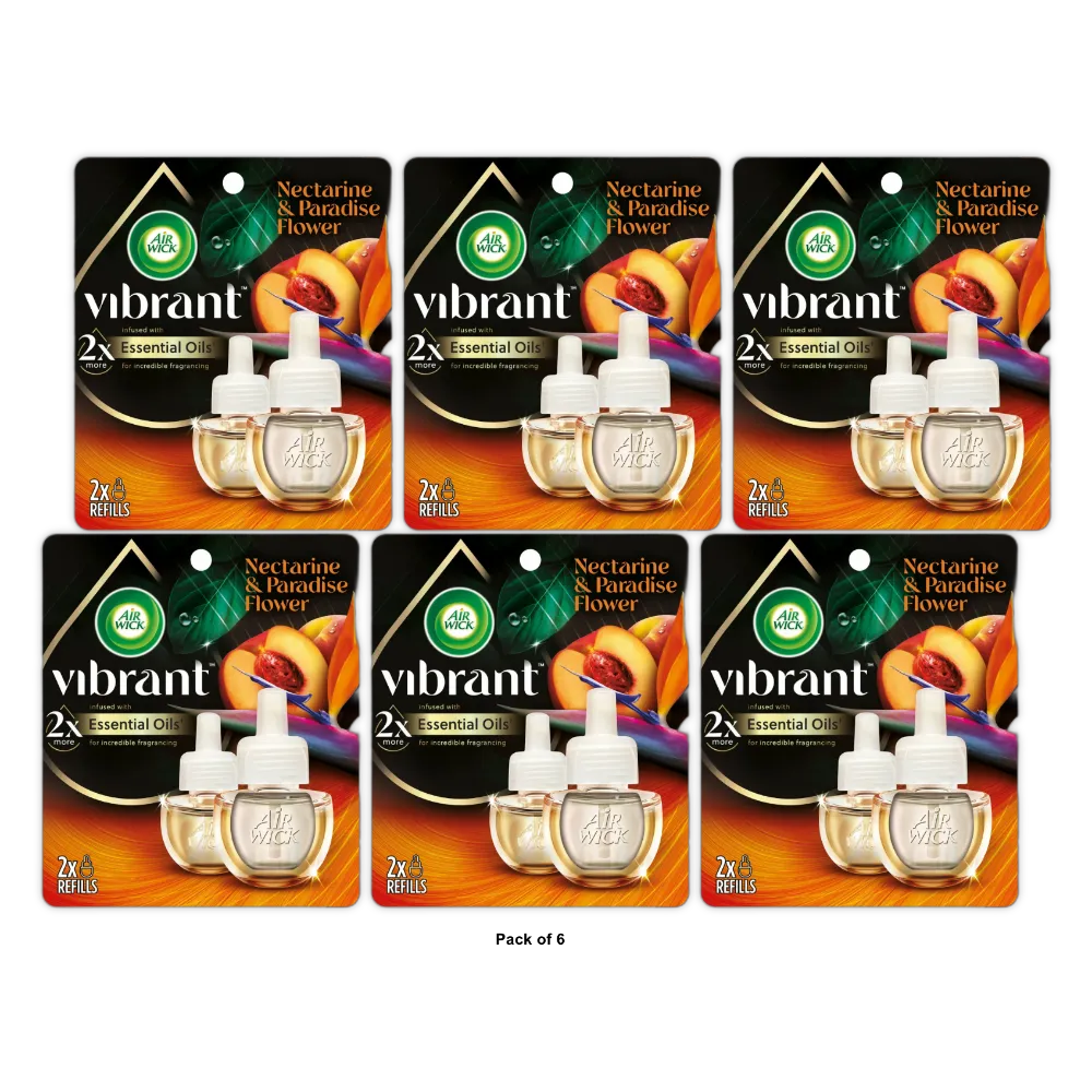 Air Wick Vibrant Plug in Scented Oil Refill Air Freshener Nectarine & Paradise (Pack of 6)