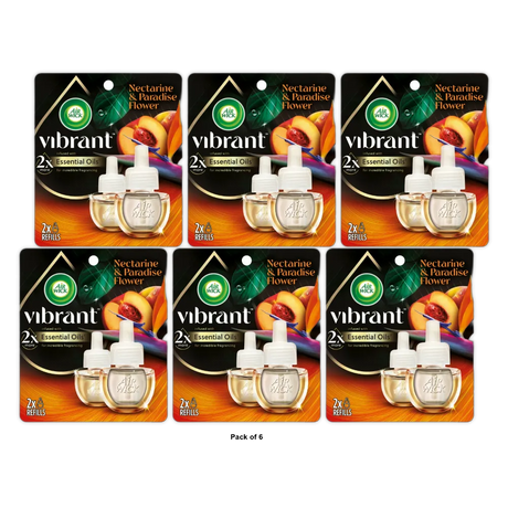 Air Wick Vibrant Plug in Scented Oil Refill Air Freshener Nectarine & Paradise (Pack of 6)