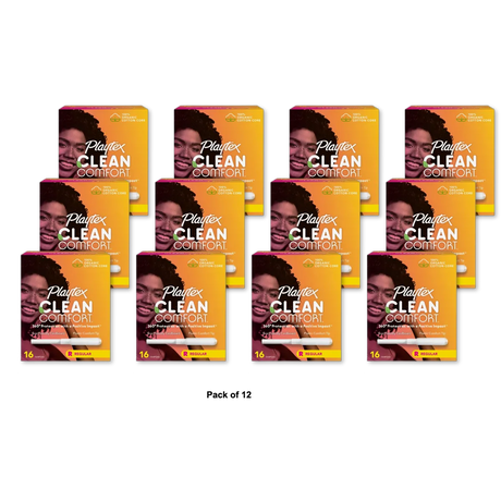 Playtex Clean Comfort Plastic Comfort Tip Tampons Regular 3.84oz (Pack of 12)