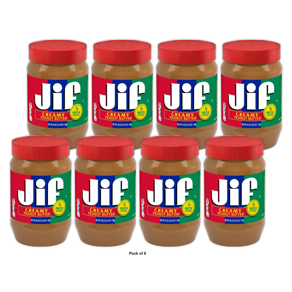 Jif Creamy Peanut Butter, 40 Oz (Pack of 8)