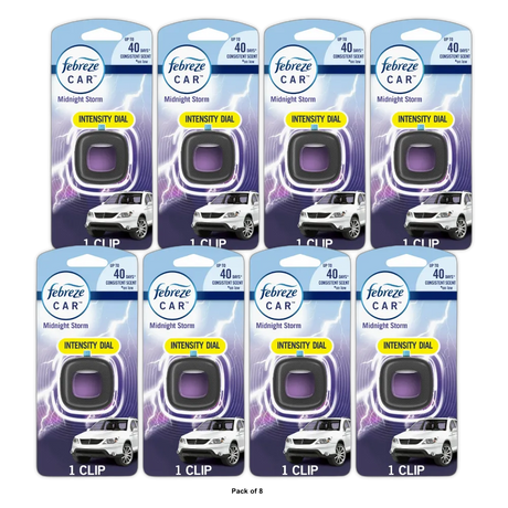 Febreze Car Vent Clips Air Freshener and Odor Eliminator, Midnight Storm Scent (Pack of 8)