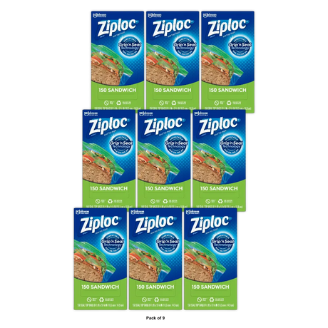 Ziploc Brand Sandwich Bags With Grip N Seal Technology (Pack Of 9)
