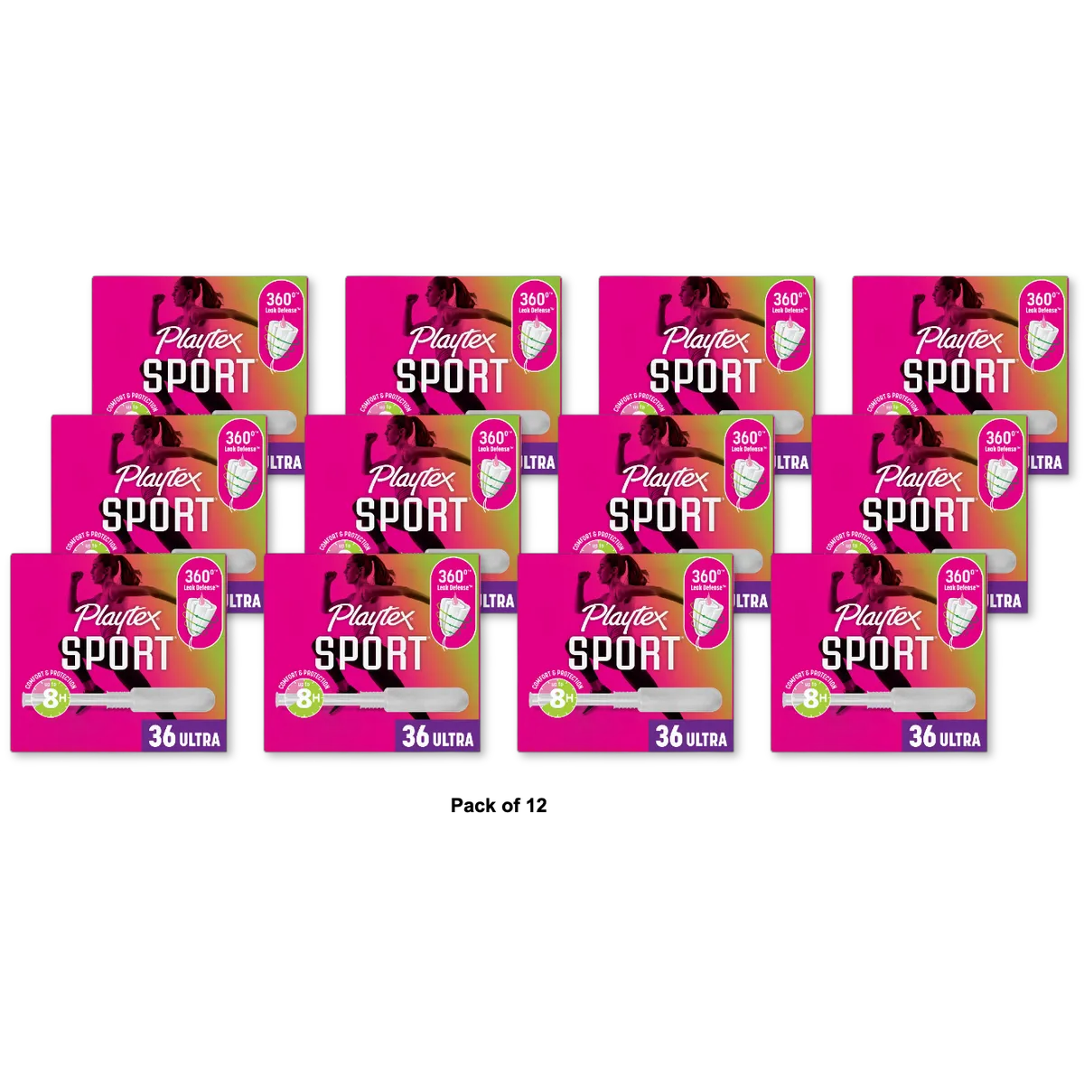 Playtex Sport Ultra Plastic Applicator Tampons Fragrance Free 10.88oz (Pack of 12)