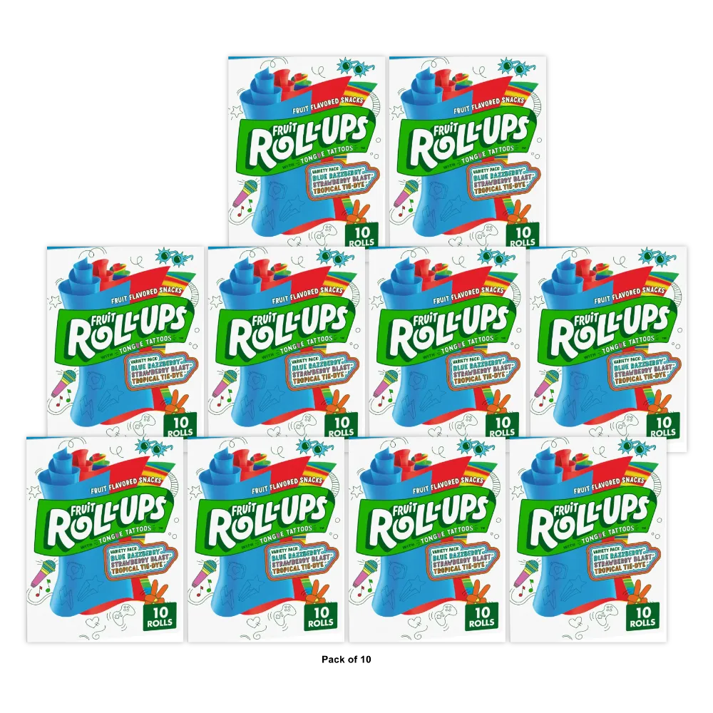 Fruit Roll-Ups Fruit Flavored Snacks, Variety Pack Strawberry, Tropical Tie Dye (Pack of 10)