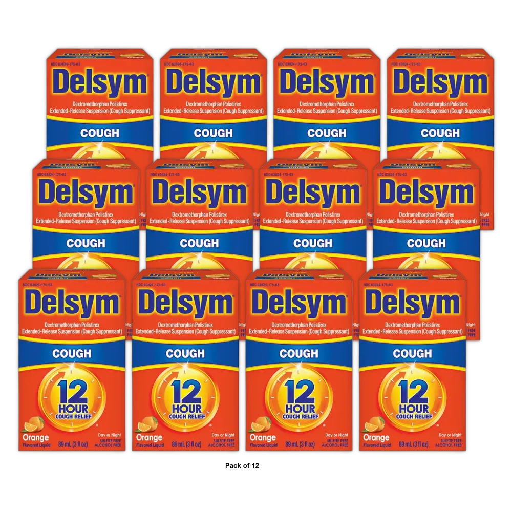 Delsym 12 Hr Cough Relief Liquid - Dextromethorphan - Orange - 3 fl oz (Pack of 12)
