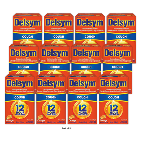 Delsym 12 Hr Cough Relief Liquid - Dextromethorphan - Orange - 3 fl oz (Pack of 12)
