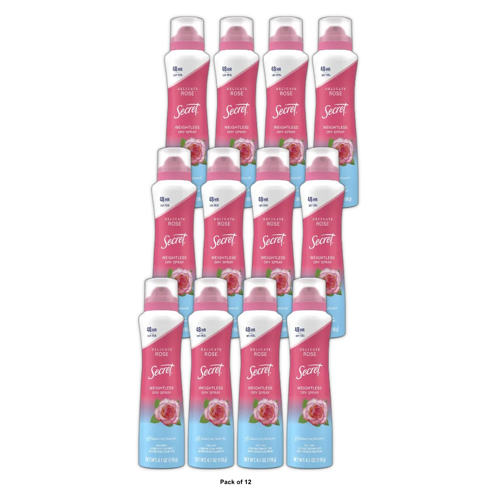 Secret Dry Spray Female Antiperspirant Deodorant Wild Rose and Argan Oil 4.1 OZ (Pack of 12)