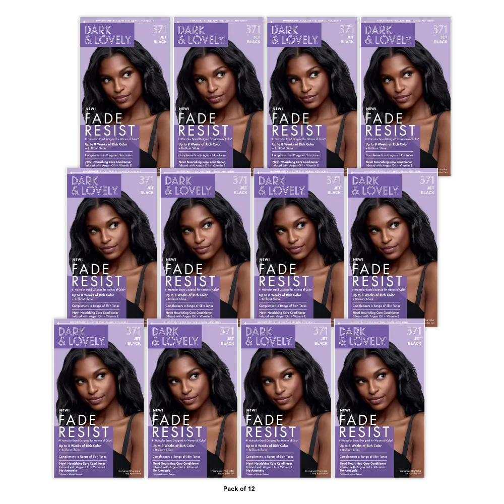Dark and Lovely Fade Resist Permanent Hair Color - 371 Jet Black (Pack of 12)