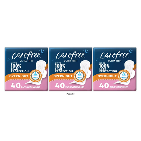Carefree Ultra Thin Overnight Pads with Wings -40ct 20 OZ(Pack of 3)