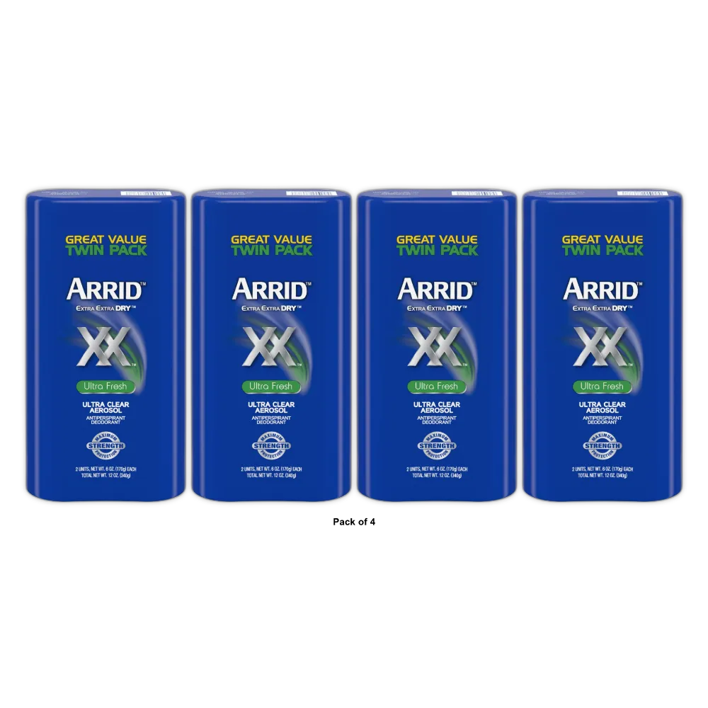 Arrid XX Extra Extra Dry Ultra Clear Aerosol Antiperspirant & Deodorant Ultra Fr 6 oz(Pack of 4)