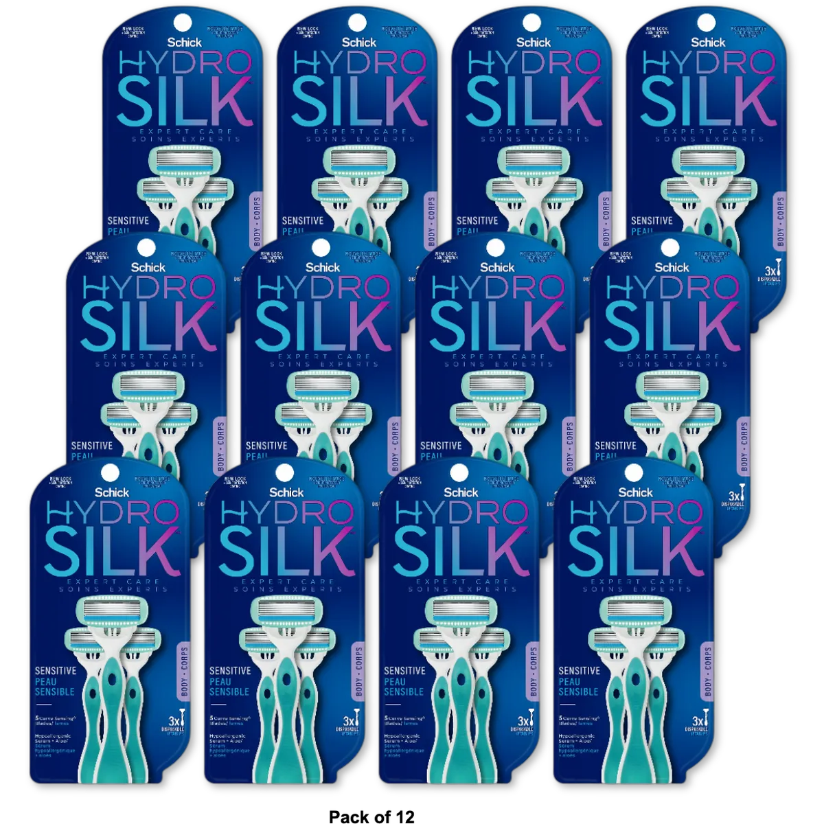 Schick Hydro Silk Disposable Razors for Women with Moisturizing Serum 2.56oz (Pack of 12)