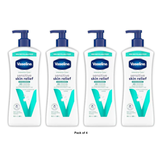 Vaseline Intensive Care Body Lotion Sensitive Skin Relief for Women Dry Skin 20 (Pack of 4)