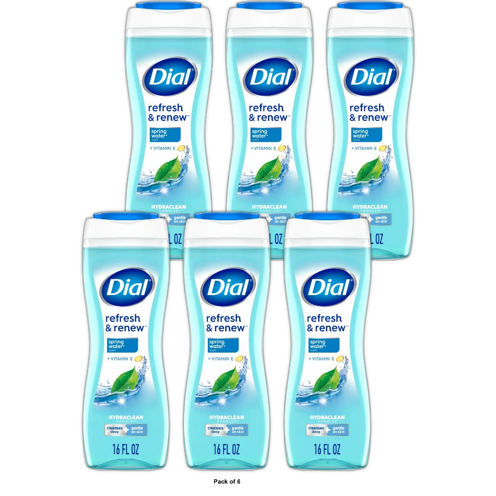 Dial Body Wash Refresh & Renew Spring Water 16 FL OZ (Pack of 6)
