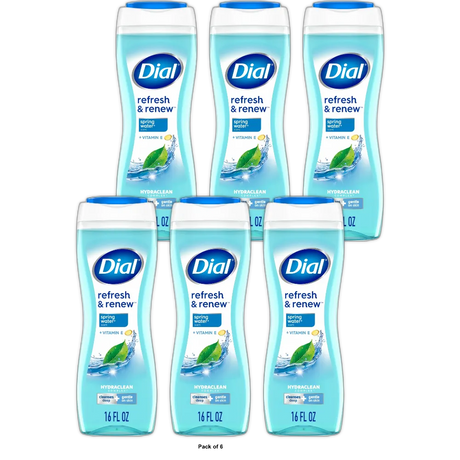 Dial Body Wash Refresh & Renew Spring Water 16 FL OZ (Pack of 6)